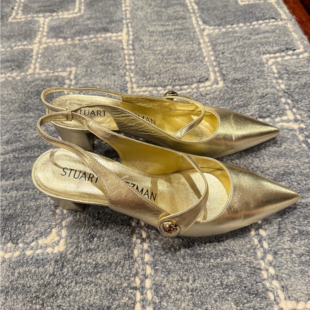 Stuart Weitzman Metallic Gold Sling Back Heels